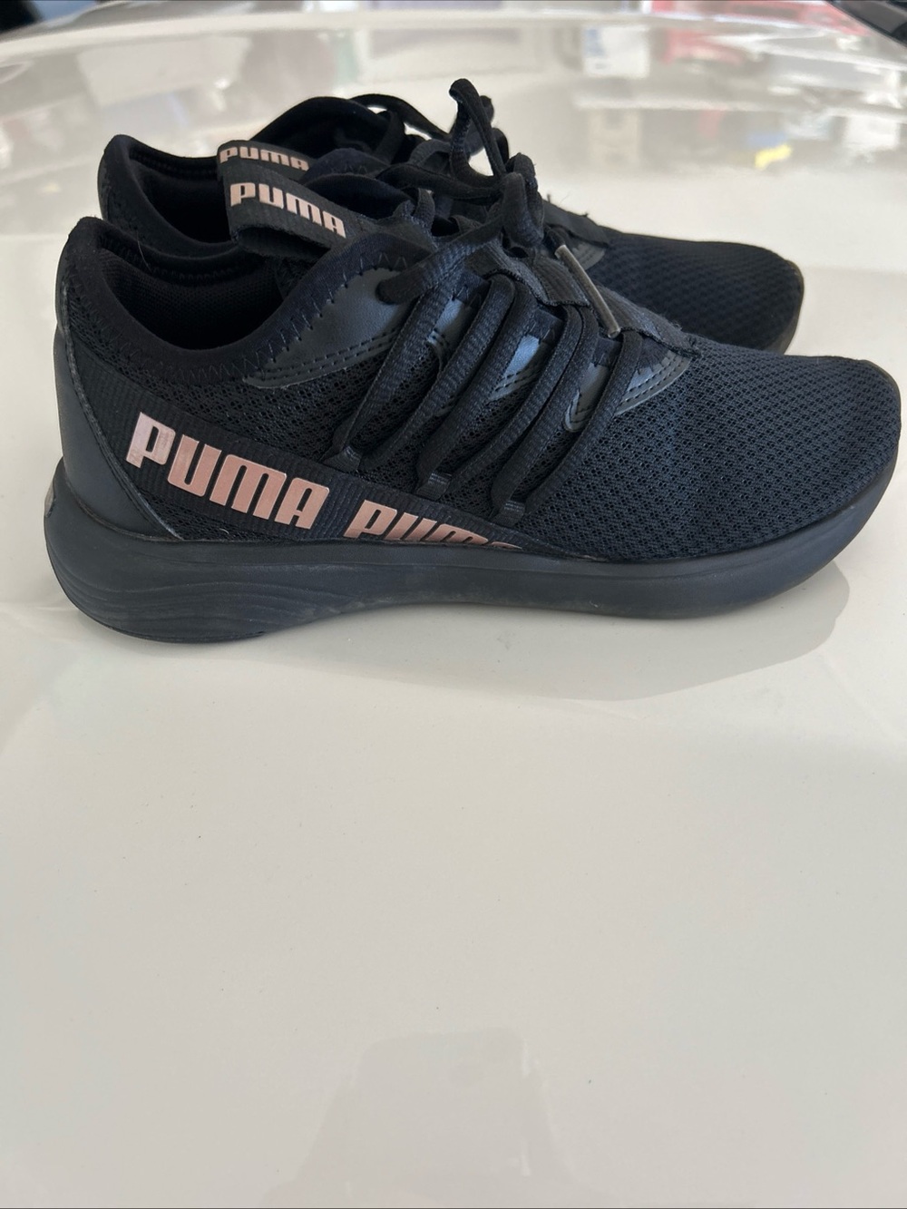 Puma Black Knit Athletic Sneakers with Subtle Teal Accent